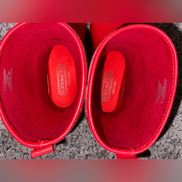 COACH Poppy Red Floral PEARL Tall Rain Boots Size 8B EUC - Picture 6 of 8